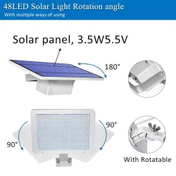 Kinkiet zewnętrzny ogrodowy - wodoodporna lampa solarna - regulowana - 48 LEDOświetlenia słonecznego
