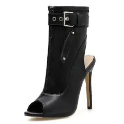 Sexy High Heel Stiefel - mit Reißverschlüssen / Schnalle - Knöchellang - offene Spitze / Ferse
