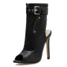 Sexy High Heel Stiefel - mit Reißverschlüssen / Schnalle - Knöchellang - offene Spitze / Ferse