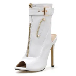 Sexy High Heel Stiefel - mit Reißverschlüssen / Schnalle - Knöchellang - offene Spitze / Ferse
