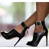 Sexy high heel boots - with metal buckle - open toe