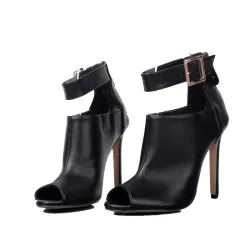 Sexy high heel boots - with metal buckle - open toe