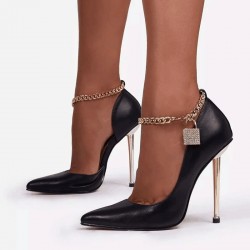 Elegant high heel pumps - with a metal ankle chain