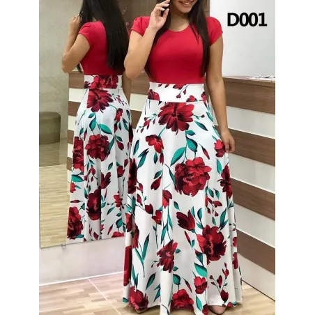 Elegancka długa sukienka - letni wzór w kwiaty - rozmiar plusSukienki