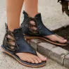Sommer-Vintage-Sandalen - flache Gladiatoren - mit rückseitigem Reißverschluss / Schnürsenkel