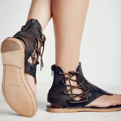 Zomerse vintage sandalen - platte gladiatoren - met rits aan de achterkant / vetersSandalen