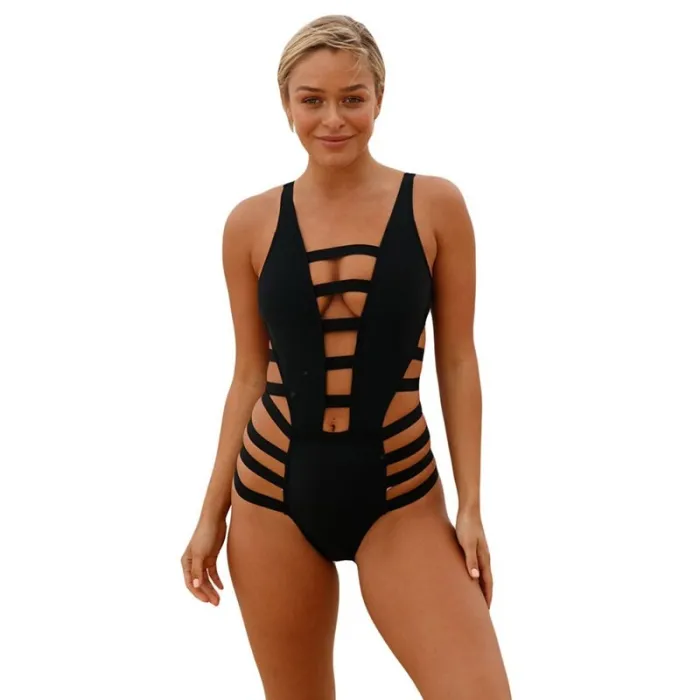 Sexy badpak uit één stuk - uitgeholde strepen - zonder rugBadkleding