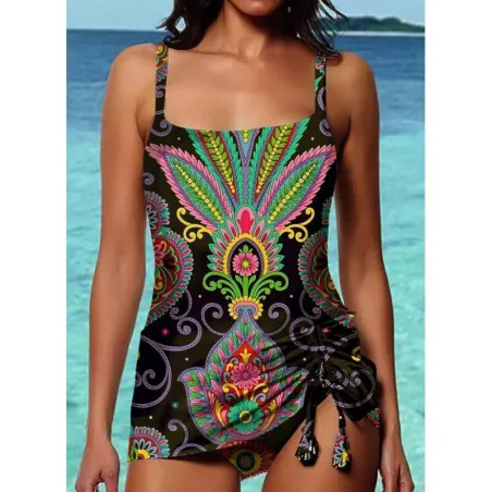 Vintage zwempak uit één stuk - met lange striktopBadkleding