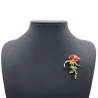Three-leaf crystal rose - brooch
