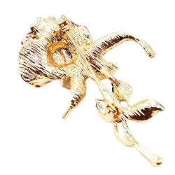 Three-leaf crystal rose - brooch