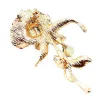 Three-leaf crystal rose - brooch