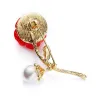 BrochesRed rose with pearl / crystal leaf - brooch