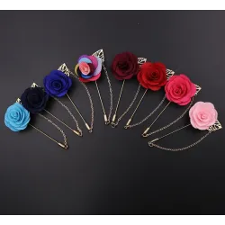 Modische Brosche mit Rose / Kette - lange Nadel - unisex