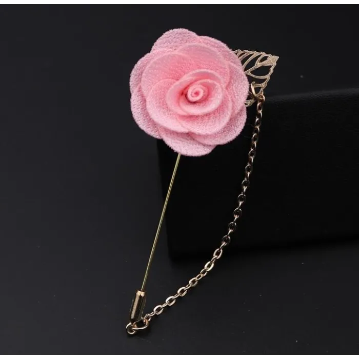 Fashionable brooch with rose / chain - long needle - unisexBrooches