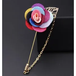 Modische Brosche mit Rose / Kette - lange Nadel - unisex