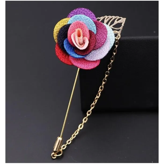 Modische Brosche mit Rose / Kette - lange Nadel - unisex