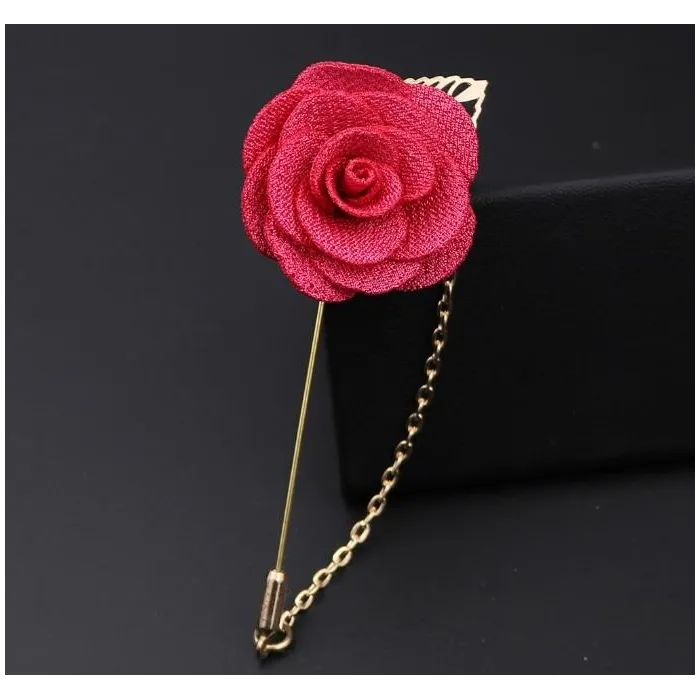 Modieuze broche met roos / ketting - lange naald - unisexBroches
