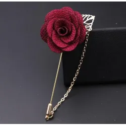 Modische Brosche mit Rose / Kette - lange Nadel - unisex