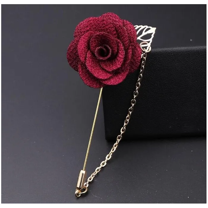 Modische Brosche mit Rose / Kette - lange Nadel - unisex