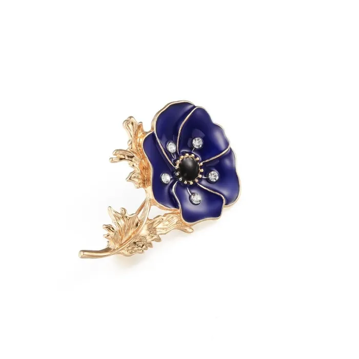 Kleine Emailleblume mit Kristallen - Vintage Brosche