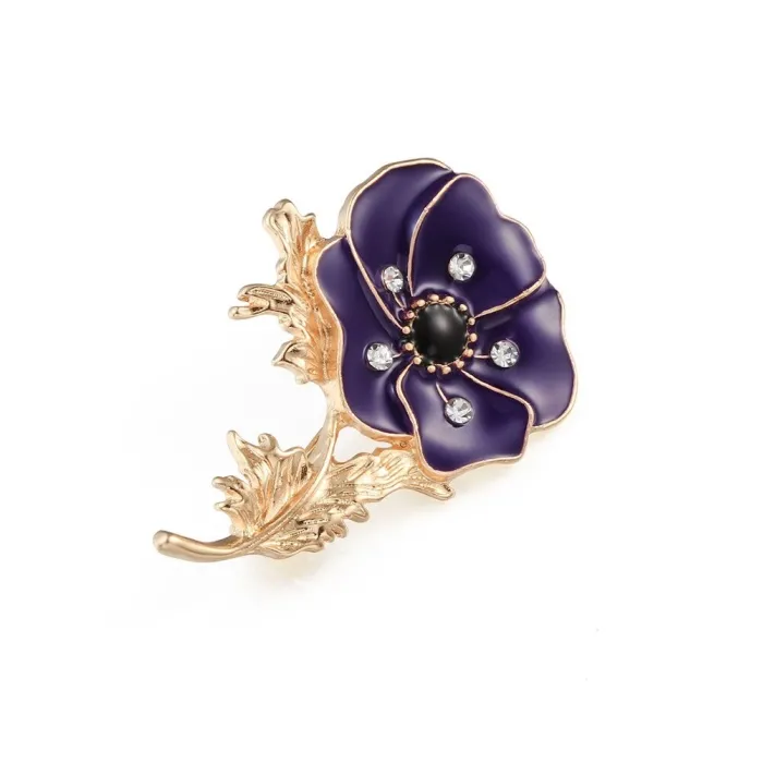 Kleine emaille bloem met kristallen - vintage brocheBroches