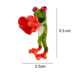 Green frog with a red heart - brooch