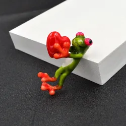 Green frog with a red heart - brooch