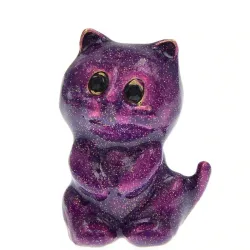 Emaille lila Katze - Brosche