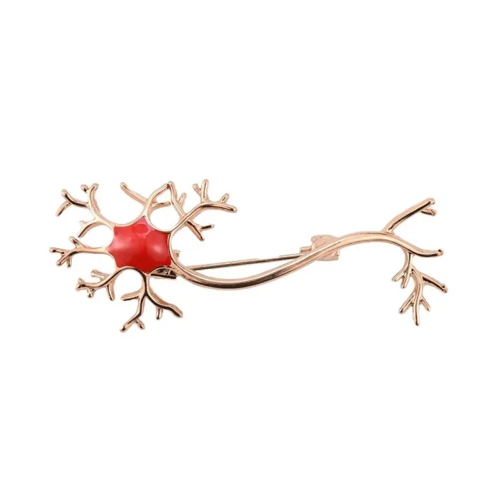 Medical neuron gene - with red stone - brooch