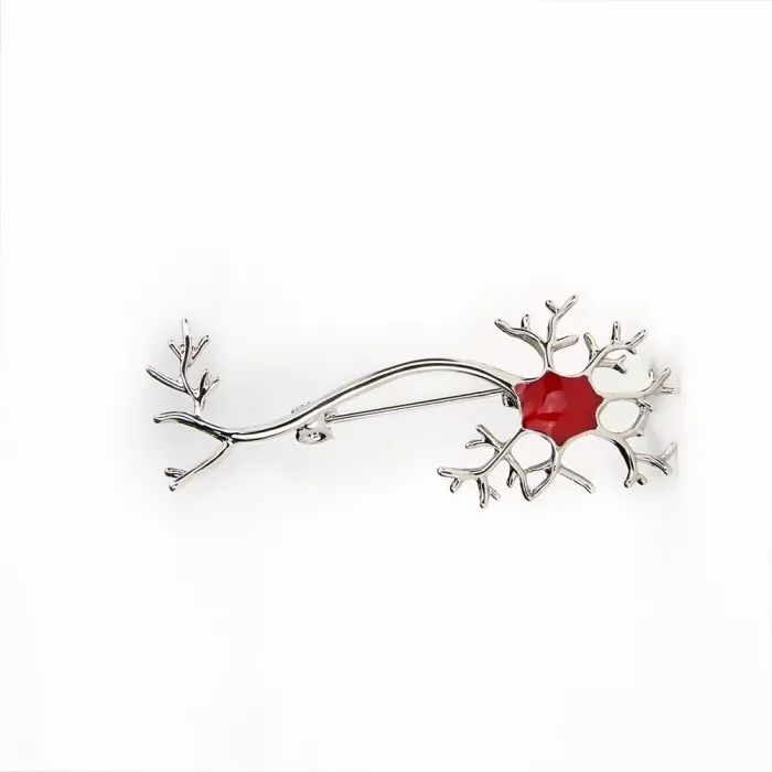Medizinisches Neuron-Gen - mit rotem Stein - Brosche