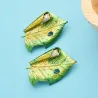 Leaf with a silkworm - crystal brooch