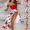 Sexy dames setje - lange rok / off shoulder top - bloemenprintJurken