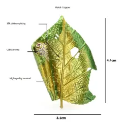 Leaf with a silkworm - crystal brooch