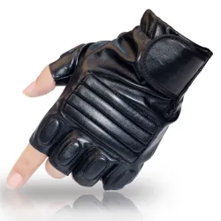 Black leather gloves - fitness / gym /cycling - half fingerGloves