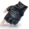 Black leather gloves - fitness / gym /cycling - half fingerGloves