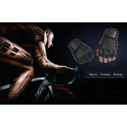 Gants en cuir noir - fitness / gym / cyclisme - demi doigt
