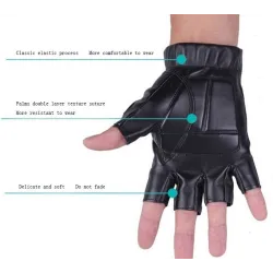 Black leather gloves - fitness / gym /cycling - half fingerGloves