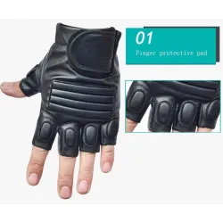 Svarta läderhandskar - fitness / gym / cykling - halvfinger