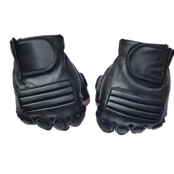 Guanti in pelle nera - fitness / palestra / ciclismo - mezze dita