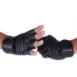 Black leather gloves - fitness / gym /cycling - half fingerGloves