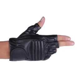 Black leather gloves - fitness / gym /cycling - half fingerGloves