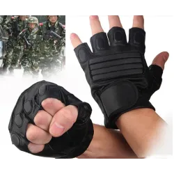 Svarta läderhandskar - fitness / gym / cykling - halvfinger