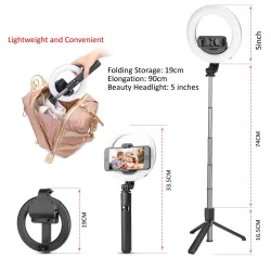 Palos selfiesPalo para selfies 4 en 1 - anillo de luz LED - inalámbrico - Bluetooth - mini trípode de mano - con control remoto