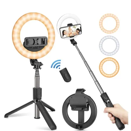 4 in 1 selfie stick - LED ring light - wireless - Bluetooth - mini handheld tripod- with remote
