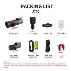 SAMEUO U700 - dash-kamera - front-/bakkamera - videoopptaker - QHD 1944P - DVR - WiFi
