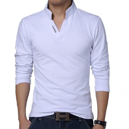 CamisetasClassic elegant t-shirt - with mandarin collar - long sleeve - slim fit - cotton