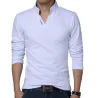 Klassiek elegant t-shirt - met mandarijnkraag - lange mouw - slim fit - katoenT-Shirts