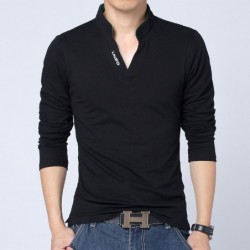 Classic elegant t-shirt - with mandarin collar - long sleeve - slim fit - cotton