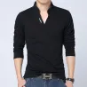 Classic elegant t-shirt - with mandarin collar - long sleeve - slim fit - cotton