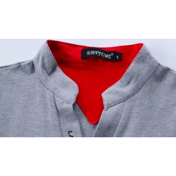 Classic elegant t-shirt - with mandarin collar - long sleeve - slim fit - cottonT-shirts